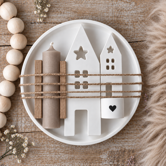 Kerzenteller Geschenkidee Taupe Kerze
