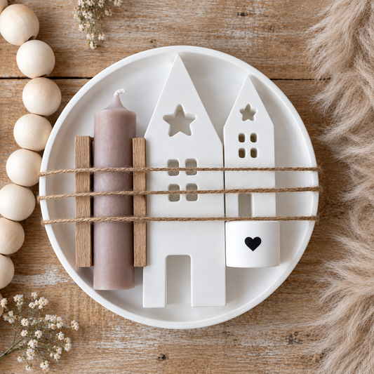 Kerzenteller Geschenkidee Taupe Kerze