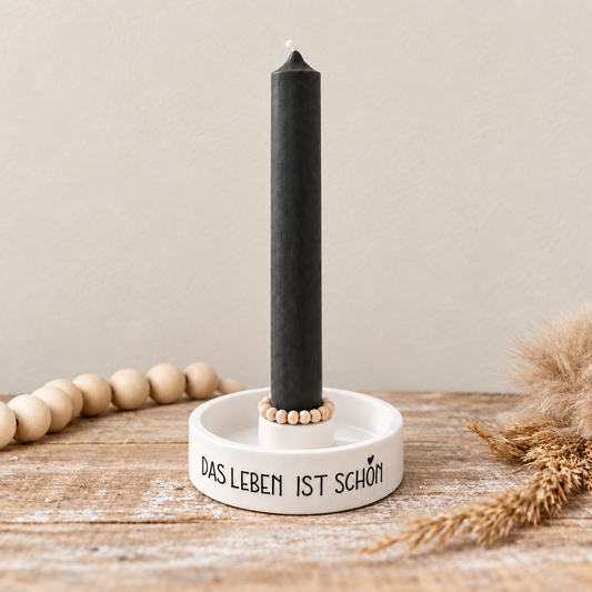 Kerzenteller Das leben ist schön mit schwarzer Stabkerze