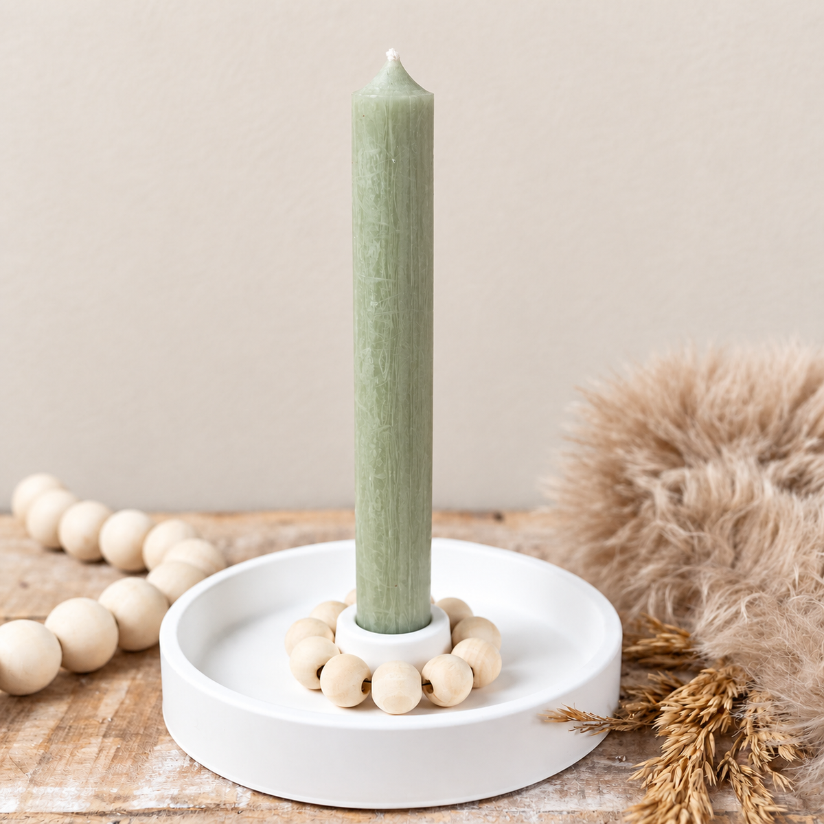 Hygge Kerzenteller Einfachheit Salbei Kerze mit Perlenkette