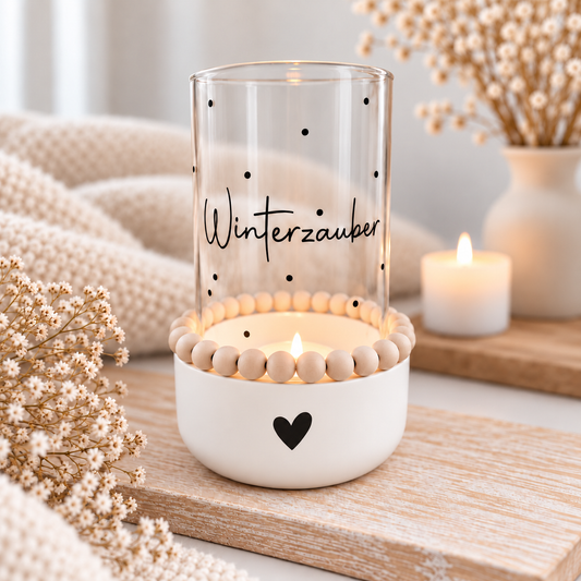 Windlicht mit Kerze und Herz